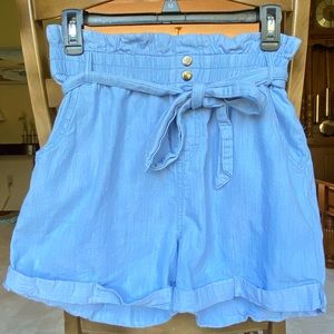 Forever 21 High-Waisted Belt Tie Shorts Blue Medium